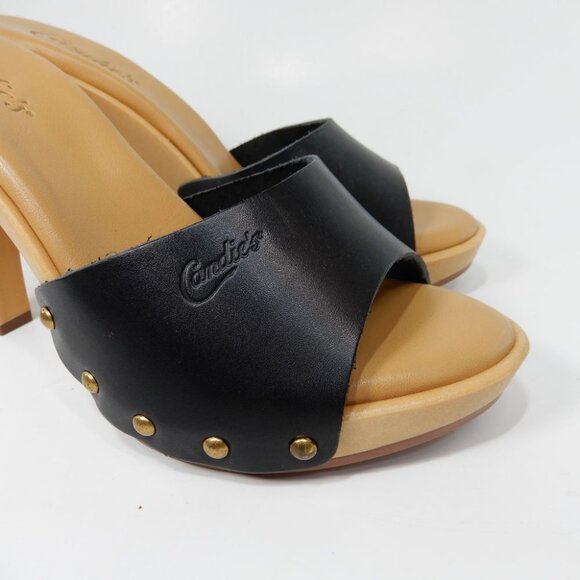 Candie's Antonella OMG Slide Platform Heels Clog SANDAL Size 7 Black Leather NEW - Picture 8 of 12